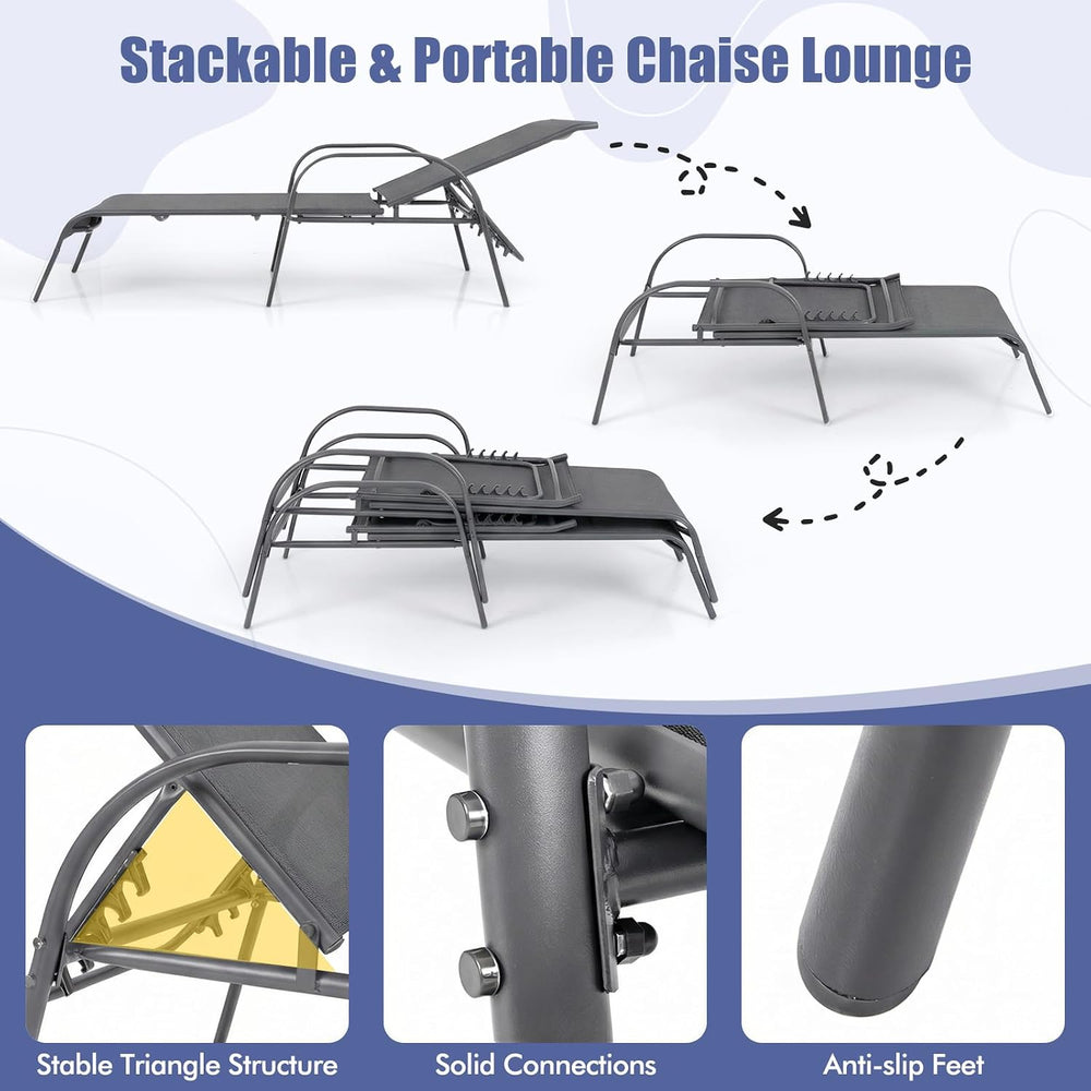 Tangkula Outdoor Lounge Chairs Set of 2, Patio Chaise Lounge with Adjustable ...