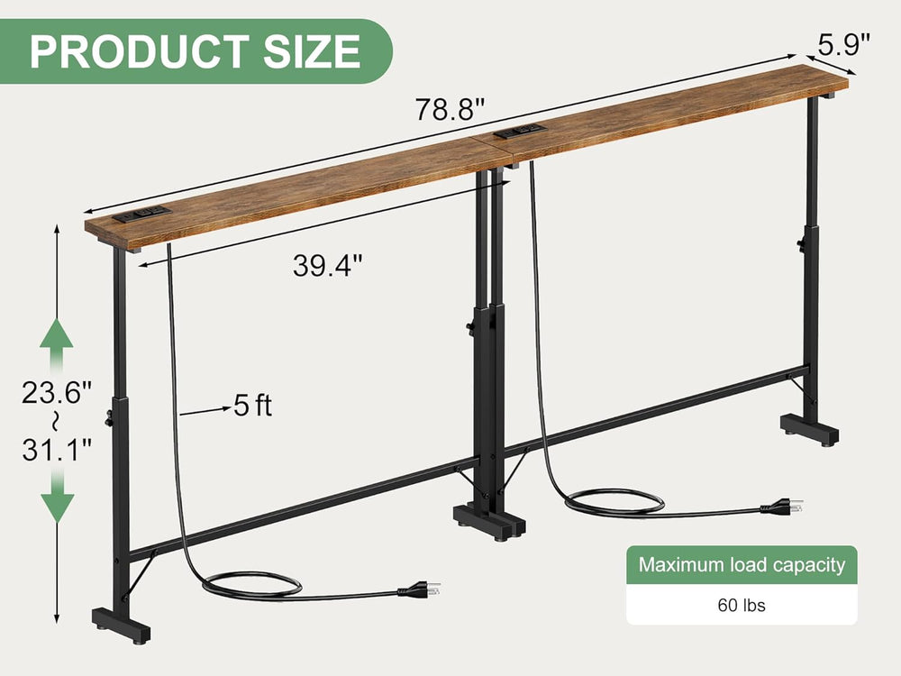 2 Pack 79" Behind Couch Table with Adjustable Height Narrow Console Sofa...