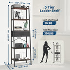 Whitmor 5-Tier Bookshelf with Drawer, Tall Narrow Bookcase with Wood Shelves & Metal Frame, Modern Display Storage Shelf for Living Room, Bedroom, Bathroom, Kitchen, Black