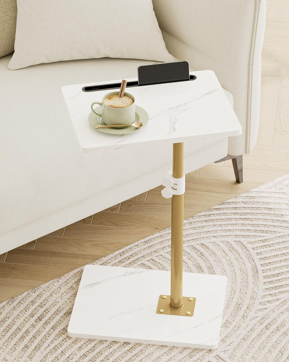 Masupu Sofa Arm Tray Table - 360° Swivel Height Adjustable End Table, Small S...
