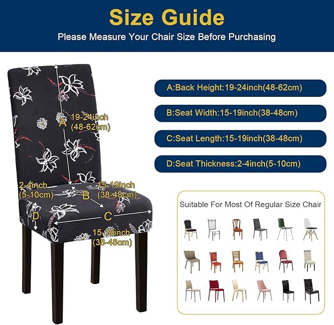 Chair Covers, Stretch Kitchen Dining Room Chair Covers Set of 6, Removable Wa...