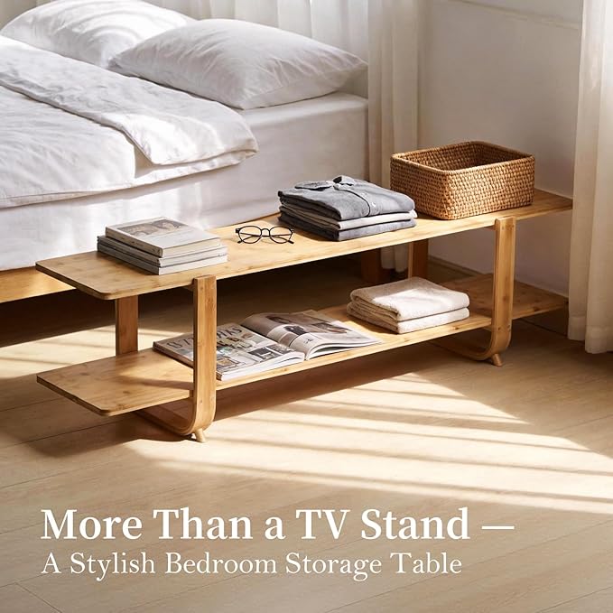Tiita Bamboo TV Stand for 55 Inch TV, Entertainment Center with 2 Open Shelf,...