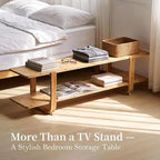 Tiita Bamboo TV Stand for 55 Inch TV, Entertainment Center with 2 Open Shelf, Mid Century Modern Media Console for Living Room, Bedroom, Wood