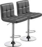 Yaheetech Bar Stools Set of 2, Adjustable PU Leather Swivel Barstools, Modern Counter Stools with Back and Footrest, Counter Height Barstools for Bar, Kitchen, Dining Room, Gray