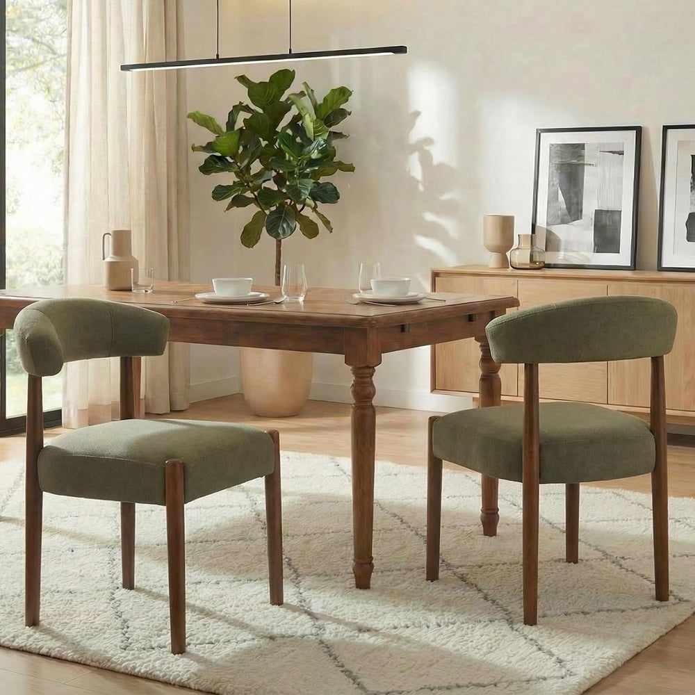 VKNOW Wooden Dining Chairs Set of 2 with Walnut Wood Legs and Curved Back