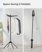 SONGMICS Clothes Drying Rack, 59-Inch Folding Laundry Drying Rack with 3 Rotatable Arms for Hangers, 4 Legs, Stainless Steel, for 27 Pieces of Clothes, Black ULLR510B01