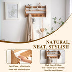 100% Solid Wood Wall Hooks with Shelf, Rustic Coat Rack with Shelf Wall-Mounted, Farmhouse Decor Shelves with 4 Hooks for Clothes Hats Towel Purse Robes, Bathroom Mudroom Bedroom, Entryway