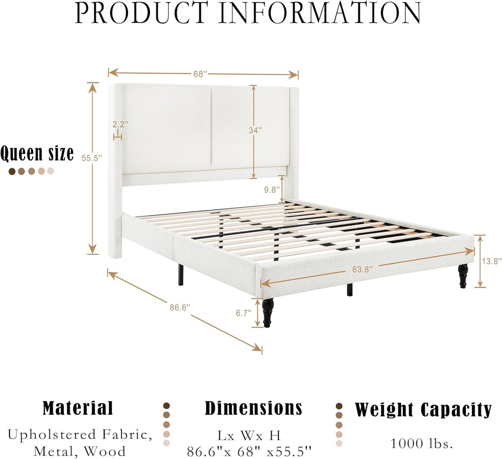 GDFStudio Jabodt 55.5"H Tall Headborad, Queen Size Bed Frame, Upholstere...