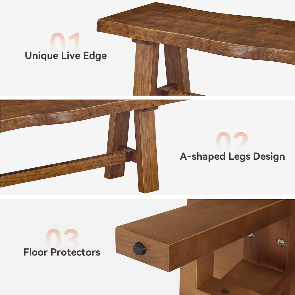 63" Long Solid Wood Dining Bench, Farmhouse Entryway Bench with Angled Legs for Dining Room, Kitchen, Entryway, Rustic Brown