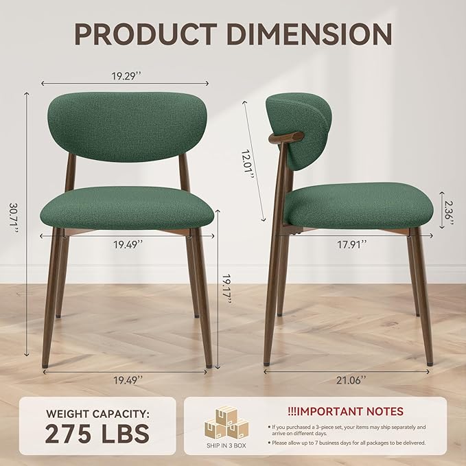 Dining Chairs Set of 6, Curved Back Kitchen Room Chairs with Metal Legs and Anti Slip Pads, Upholstered Dining Chair for Home and Restaurant, Green