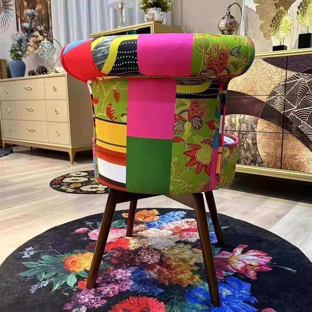 Etlegor Retro Wooden Makeup Chair, French-Style Dining Chair with Curved Upho...