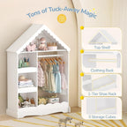 Curipeer Dollhouse Kids Dress Up Storage with Full-Length Mirror & Touch Activated Light, Open Hanging Kids Wardrobe Closet, Toddler Dress up Rack, Armoire Costume Organizer for Playroom, White