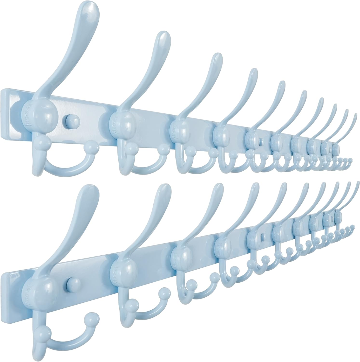 Dseap MaxStrong 2.0 Coat Rack Wall - 37” Long 10 Tri Hooks - Ultra Heavy-Duty Stainless Steel Wall Mount Coat Hanger, Hook Rail for Clothes Hats Jacket Towels Blue, Pack of 2
