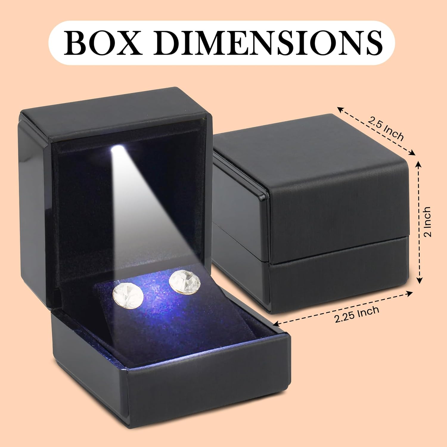 Novel Box Square Shaped Black Earring Box With LED Light 2.25X2X2.5 Inches - Jewelry Earrings Case Best for Jewelry Displays - Gift Box for Mother's Day, Engagement, Anniversary & more Happy Occasions