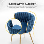 Velvet Dining Chairs Set of 2, Modern Upholstered Dining Chairs with Gold Metal Legs for Dining Room, Vanity, Kitchen, Living Room(Blue)