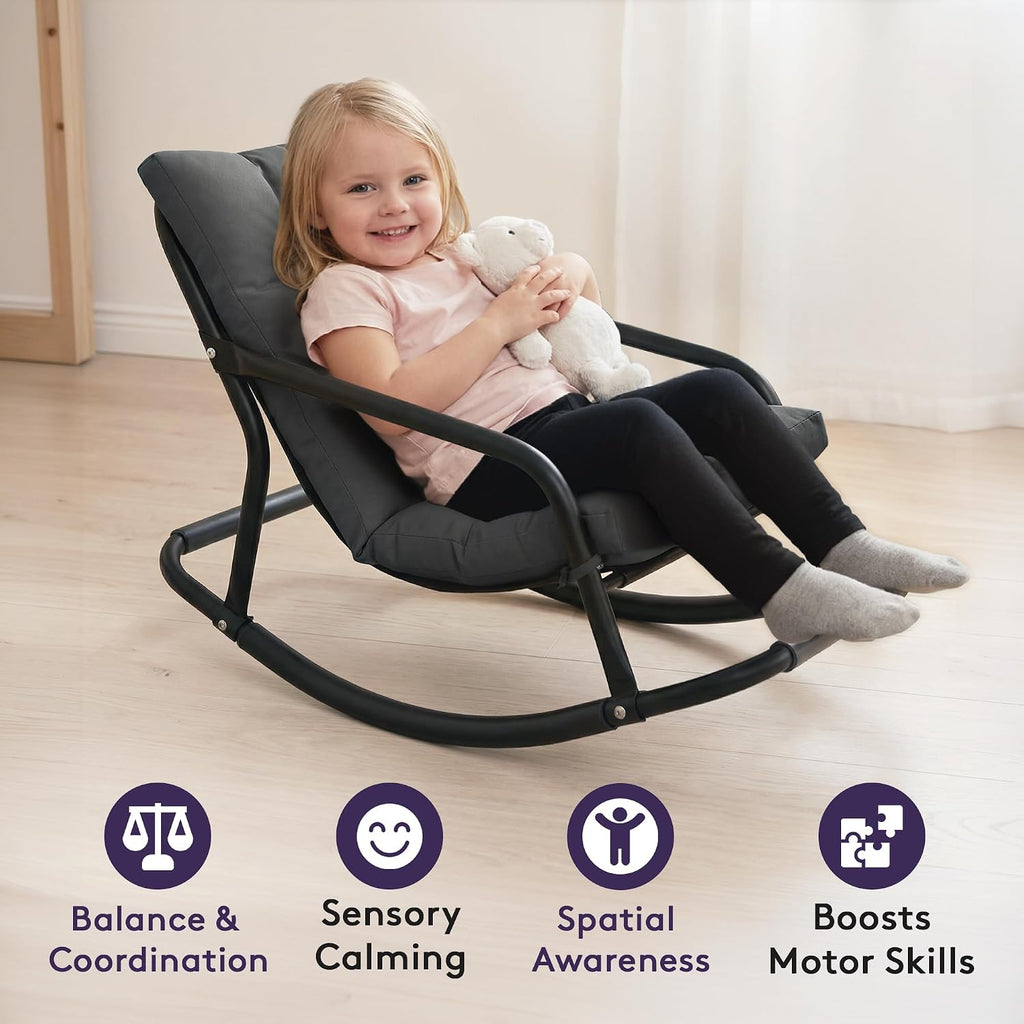 Special Supplies Sensory Tufted Rocking Chair for Kids - Comfortable Kids Rocker- Versatile Floor Chair with Soft Fabric and Stability for Playroom, Bedroom, or Nursery (Ages 3+) - Charcoal