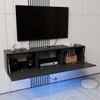 HOMMPA Floating TV Stand with LED Lights for TVs up to 65 Inch, Wall Mounted Entertainment Center with Storage, Modern High Glossy Media Console for Living Room, Bedroom, Black