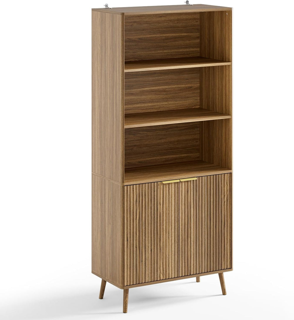 LYNSOM Walnut Bookshelf, 70.9" Tall Book Shelf, 5-Tier Bookcase with Flu...
