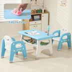Hulaibit Kids Table and 2 Chairs Set, Toddlers Table and Chairs Set with Large Built-in Storage Shelf, Kids Activity Table for Reading, Drawing, Eating, Playing, with Anti-Slip Foot Covers, Blue