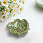 3.5' Green Cute Leave Ceramic Jewelry Tray for Dressing Table | Petite Bowl Keeps Rings, Earrings, Keys, and Keepsakes Visible on Vanities or Dressers, Making a Sweet Gift for Women