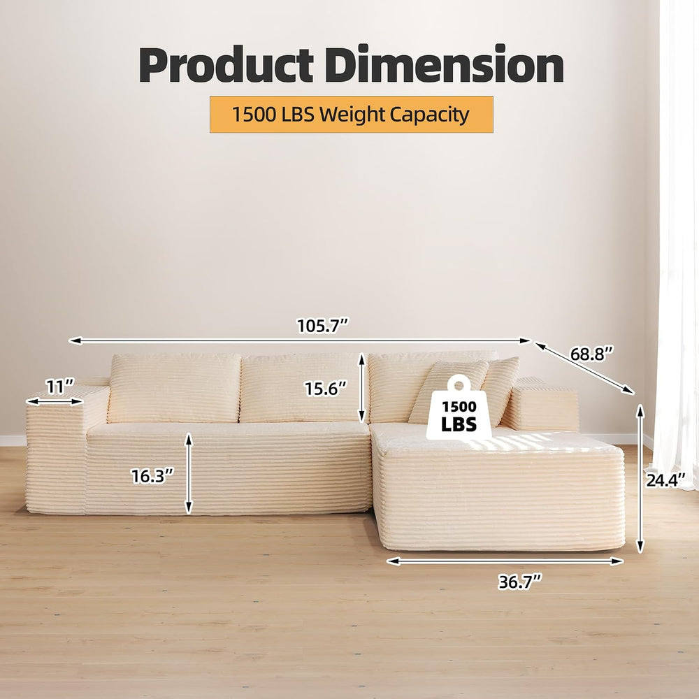 HOMREST 106" Cloud Sectional Boneless Couch, L-Shape Modular Sectional Sofa