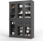Palace Imports 100% Solid Wood 48.5" Pantry China Cabinet with Clear Glass Doors, 2-Drawers and Adjustable Shelves (Gray)