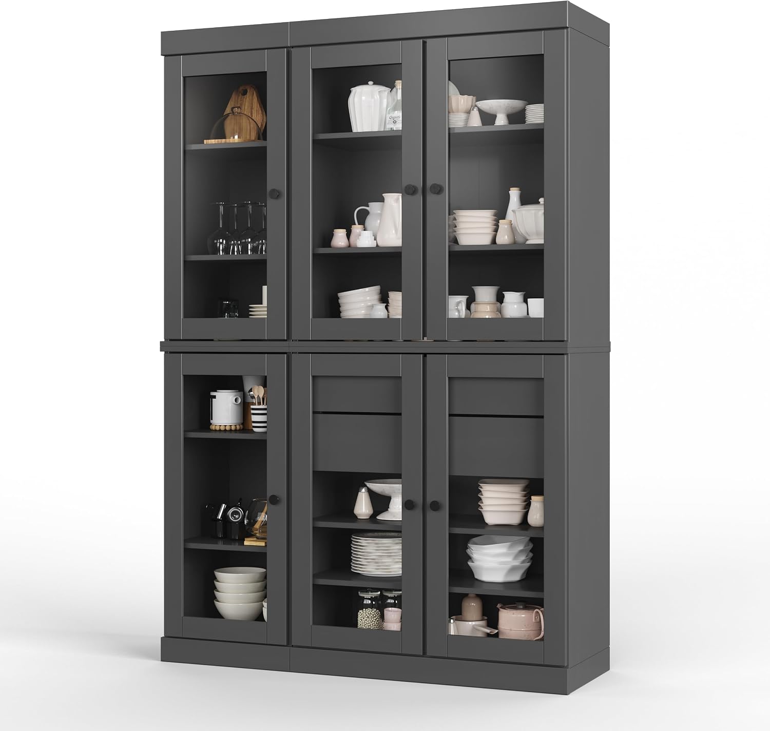 Palace Imports 100% Solid Wood 48.5" Pantry China Cabinet with Clear Glass Doors, 2-Drawers and Adjustable Shelves (Gray)