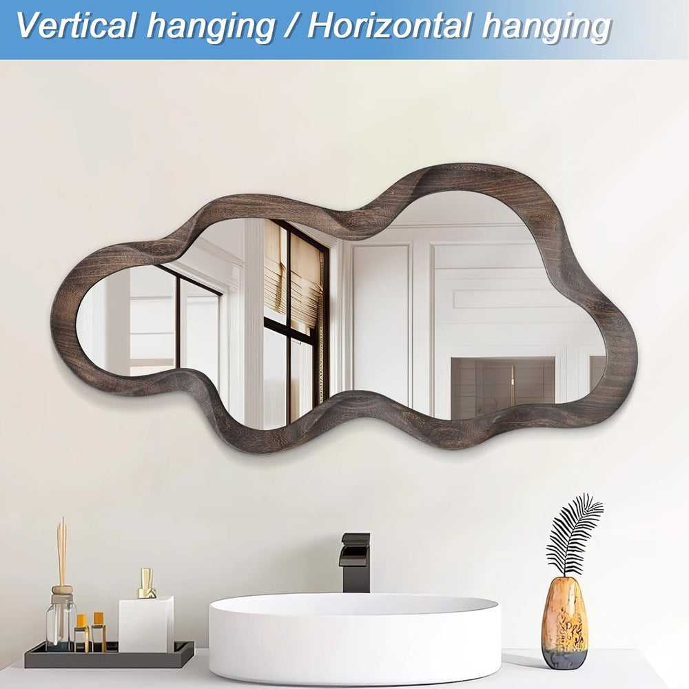 Asymmetrical Mirrors for Wall Unique Cloud Wood Frame Irregular Mirror