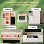 4-Piece Wall Unit TV Stand for TVs Up to 70", Modern Entertainment TV Wall Unit with Shelves, Large Wall Media Center for Living Room, White