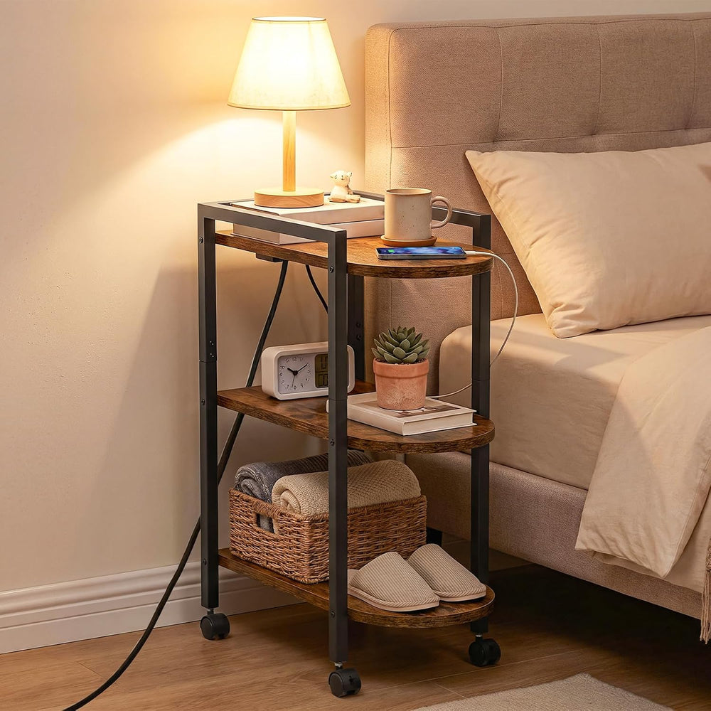 HOOBRO End Table, Rolling Narrow Side Table with Charging Station, with Adjus...