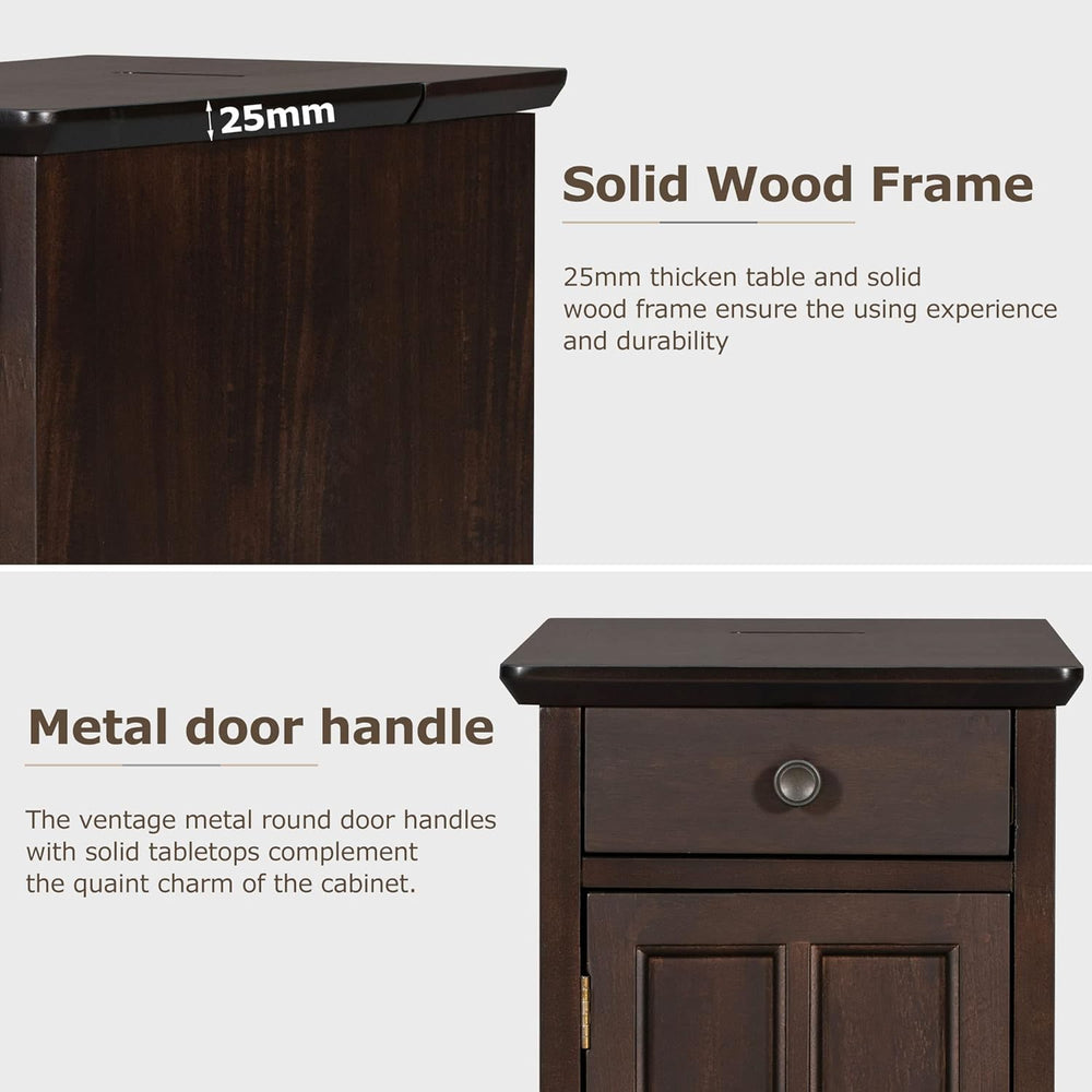 Traditional Wood End Table with Charging Station, Modern Vintage Sofa Chair S...