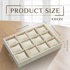 Henoyso 2 Pieces 12 Grid Velvet Watch Tray Jewelry Organizer Stackable Watch Bracelet Bangle Display Holder Adjustable Pillow(Beige)