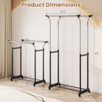 COSTWAY Double Rod Clothing Rack, Rolling Garment Rack with Shelf, Wheels, Adjustable Height Heavy Duty Metal Clothes Racks for Hanging Clothes for Dressing Room, Laundry, Living Room
