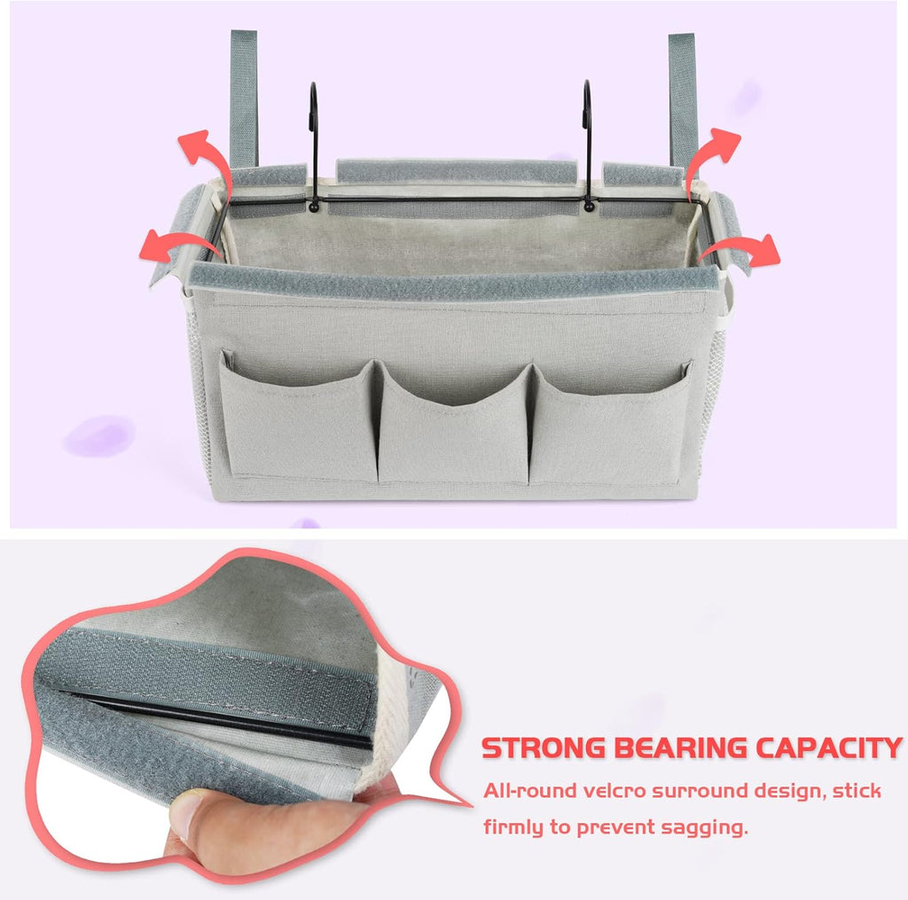 Loghot Bedside Caddy/Bedside Storage Bag Hanging Organizer for Bunk and Hospital Beds,Dorm Rooms Bed Rails,Can be Placed Glasses,Books,Mobile Phones,Keys (New Grey)