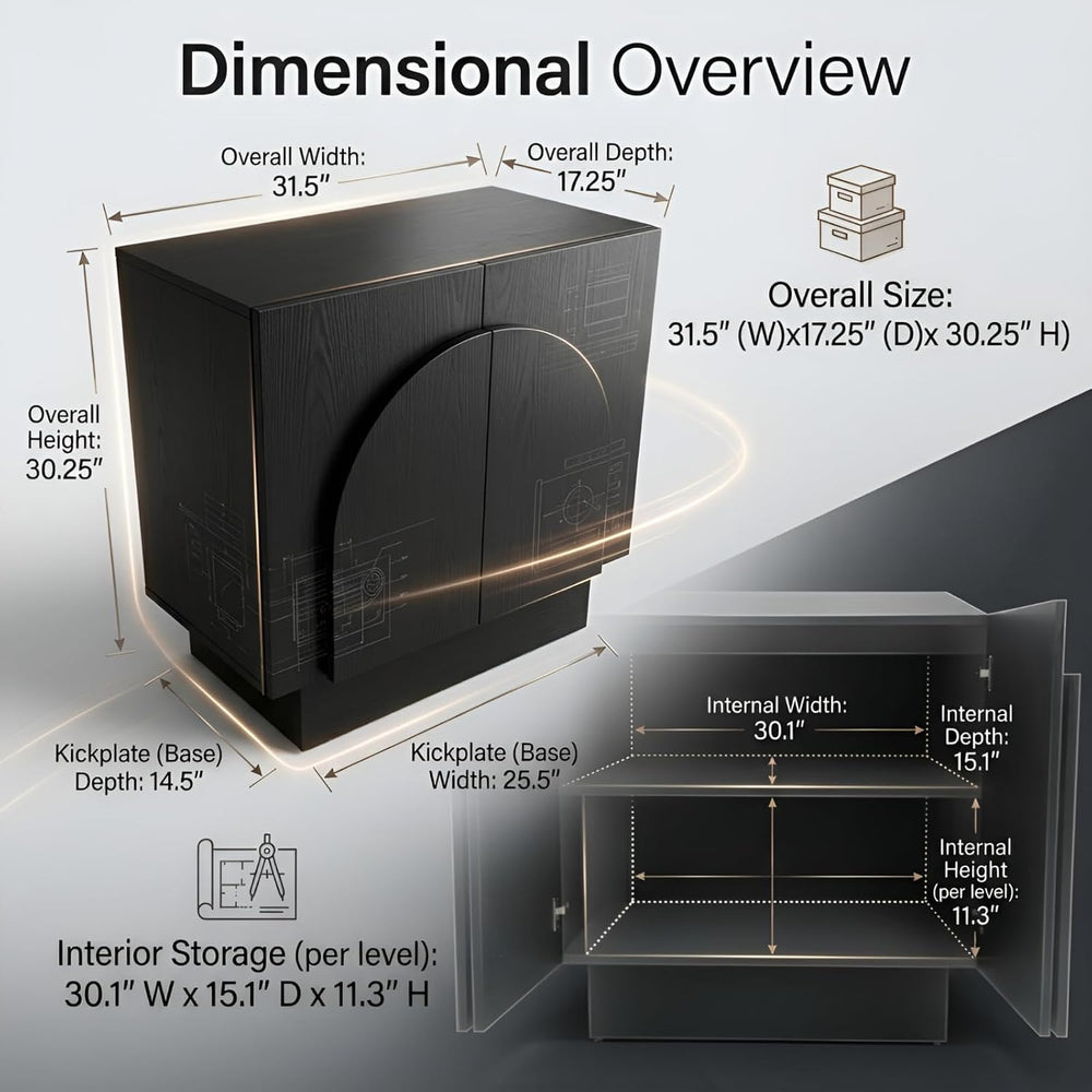 Ya-Home Black Sideboard Buffet Cabinet with Storage, 31.5” Modern Sideboard C...
