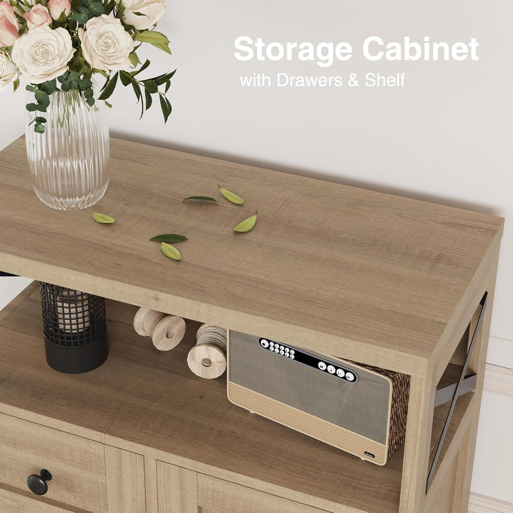FiveWillowise Natural Storage Cabinet with Doors and Shelves, Standing Kitche...