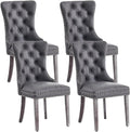 Leather Dining Chair Set of 4, Dining Room Chairs with Nailhead Ring Pull Trim, Upholstered Dining Chairs with Solid Wood Legs for Kitchen Dining Room (Grey)