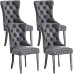 Leather Dining Chair Set of 4, Dining Room Chairs with Nailhead Ring Pull Trim, Upholstered Dining Chairs with Solid Wood Legs for Kitchen Dining Room (Grey)