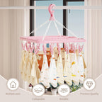Laundry Drying Rack with 32 Hanger Clips, Foldable Clip Hangers for Drying Socks, Underwear & Towels, Portable Clothes Rack, 360° Rotatable Hook Plastic Baby Hangers (Light Green)