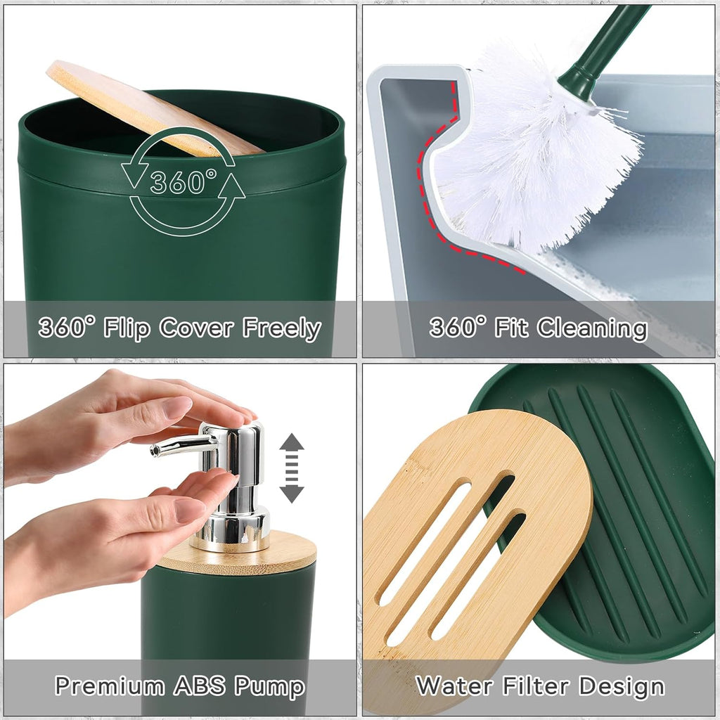 iMucci Bathroom Accessories Bathroom Sets with Shower Curtain, Bath Towel Set, Trash Can, Toilet Brush, Soap Dispenser, Bathroom Accessories Set Complete