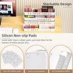 Desk Drawer Organizer Tray 4 PCS Plastic Office Drawer Organizer Bins Junk Organizer Divider with Non-Slip Silicone Pads, Makeup Vanity Organizer for Drawer, White