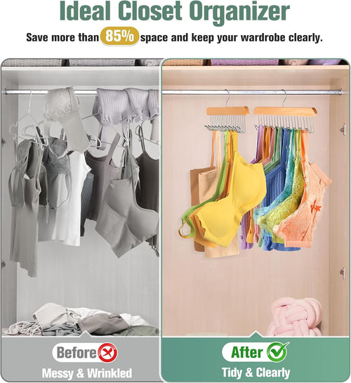 2 Pack Bra Hangers for Closet Organizer Upgraded Non-Slip Bra Organizer for Closet Tank Top Hanger Multi Hangers Space Saving with 20 Hooks for Belt, Tie, Tank Top, Necklaces