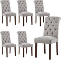 Tufted Dining Chairs Set of 6, Upholstered Parsons Dining Room Chairs, Fabric Kitchen Side Chair with Wood Legs, Light Grey