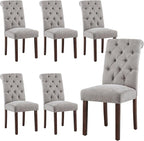 Tufted Dining Chairs Set of 6, Upholstered Parsons Dining Room Chairs, Fabric Kitchen Side Chair with Wood Legs, Light Grey