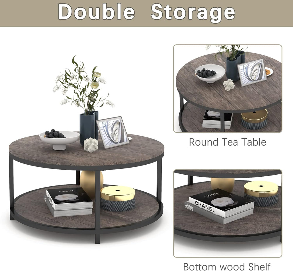 NSdirect Round Coffee Table,36" Coffee Table for Living Room,2-Tier Rust...