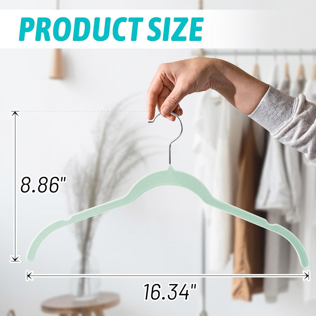 Velvet Hangers 50 Pack – Slim Non-Slip Flocked Hangers with Notches, Space-Saving Closet Organizer for Dresses, Blouses, Coats(Green)