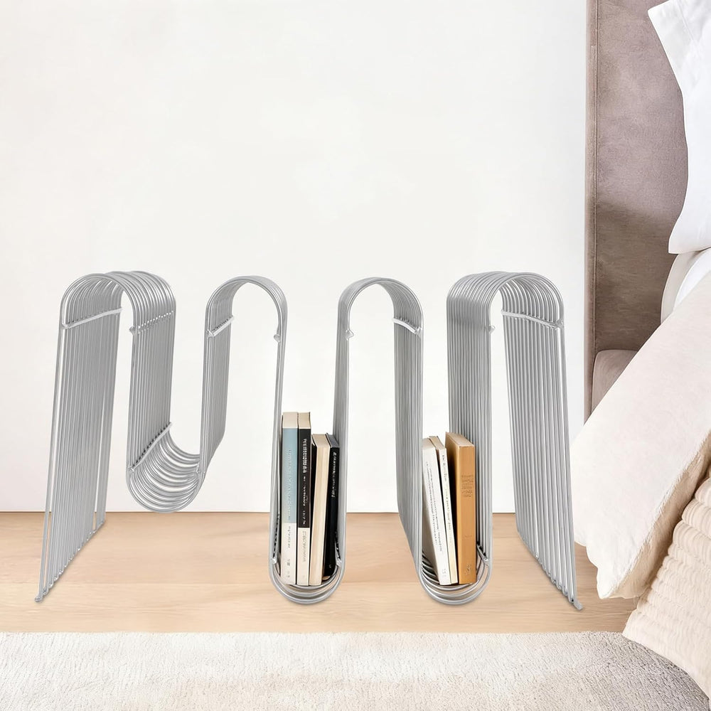 Metal Side Table,Creative Shape Bedside End Table with Magazine Rack,Wire Cub...
