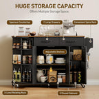 RALGEND Kitchen Island with Power Outlet & Drop Leaf, Kitchen Rolling Island with Rotating Organizer, Kitchen Island Cart with Storage Cabinet, Mobile Island Table for Kitchen, Black and Rustic Brown