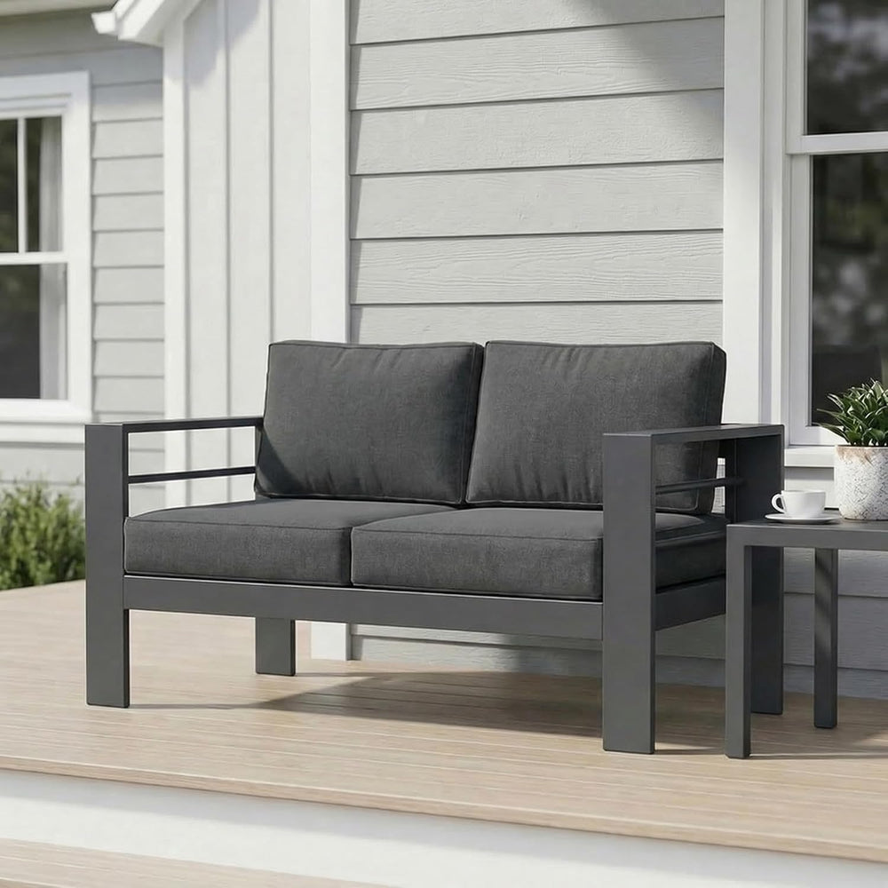 Wisteria Lane Metal Patio Furniture Sofa, All-Weather Outdoor Couch with Upgr...