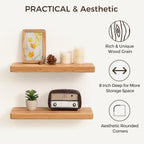 Fun Memories 24 Inch Floating Shelves, Solid Elm Wood Wall Shelf for Home Decor, Rustic Bathroom Shelves Set of 2, Heavy-Duty Storage Shelf for Kitchen, Bedroom, Living Room